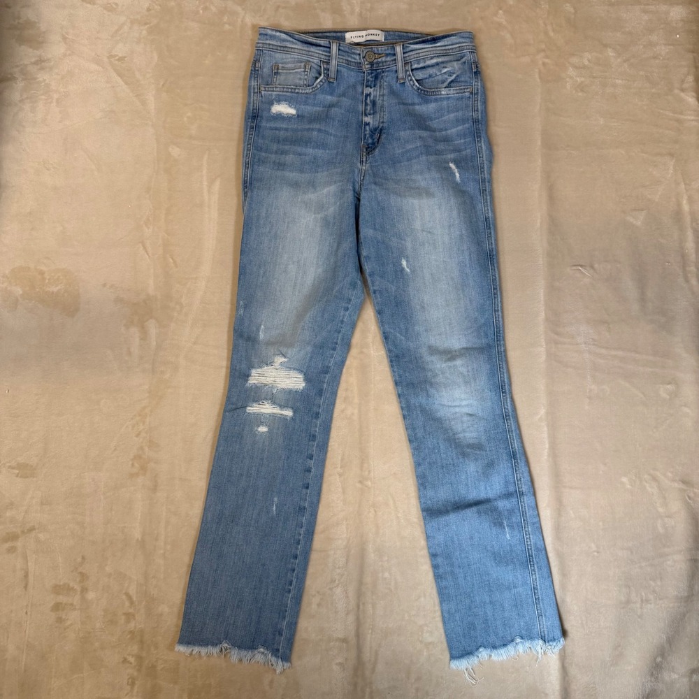 Flying Monkey Bootcut Jeans Womens Size 26 Blue Denim Distressed Raw Hems